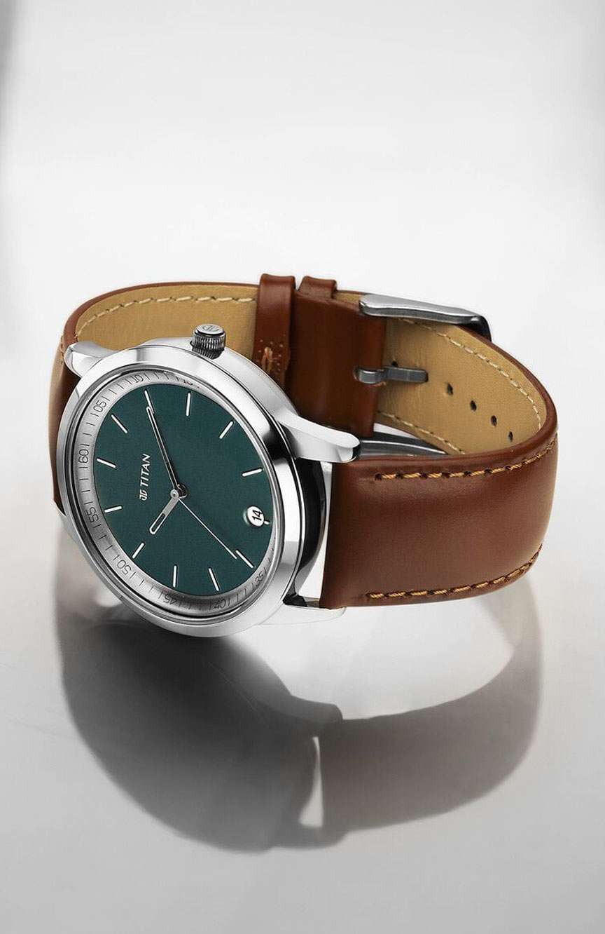 Titan Wrist Wit Quartz Analog with Date Blue Dial Leather Strap Watch for Men