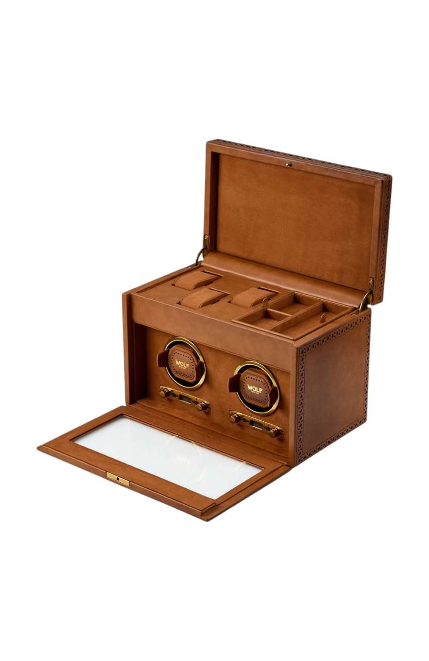WOLF Brogue Double Watch Winder With Storage