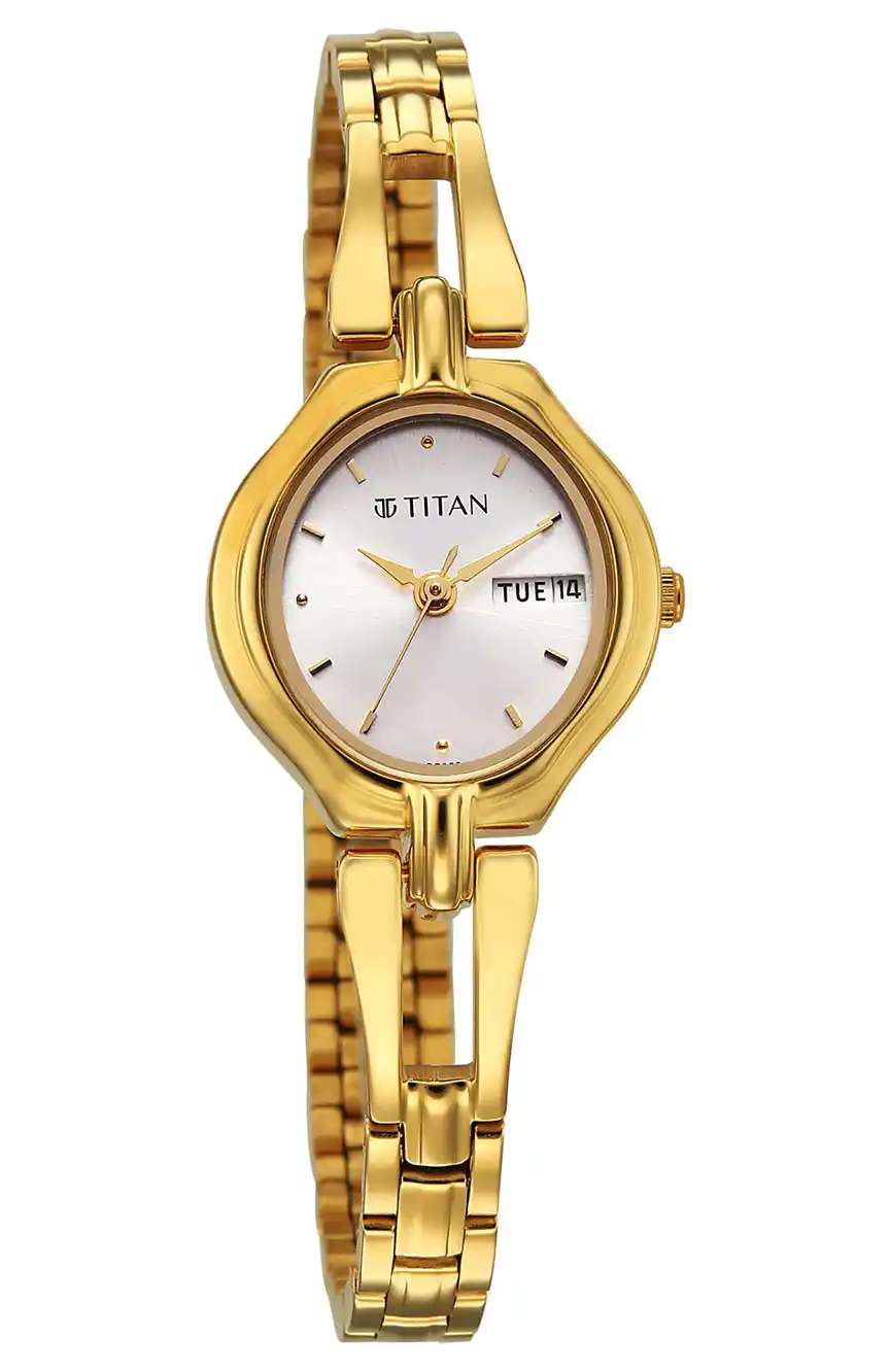 Titan Karishma Ladies Silver Round Dial Golden Stainless Steel Strap Watch For Women