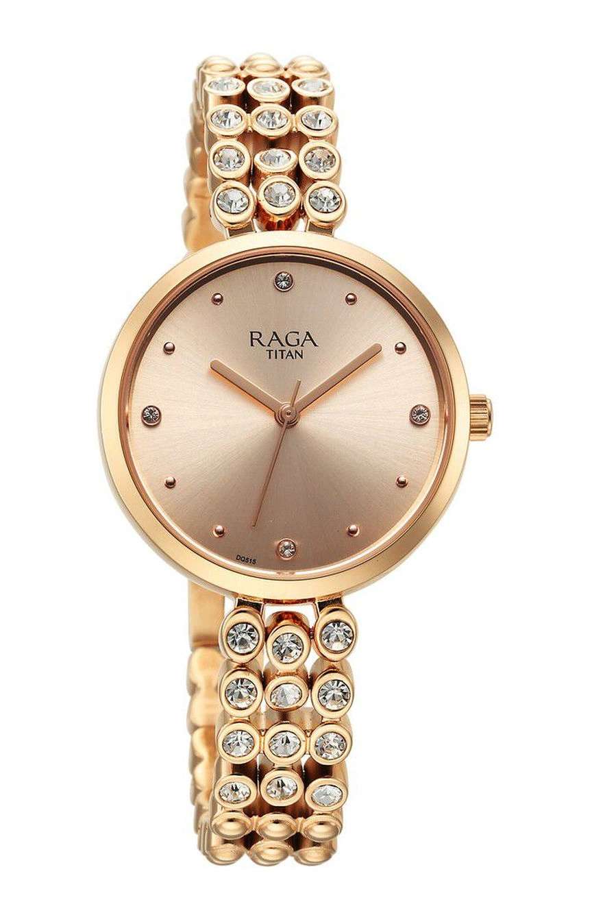 Titan Raga Showstopper Quartz Analog Rose Gold Dial Metal Strap Watch for Women