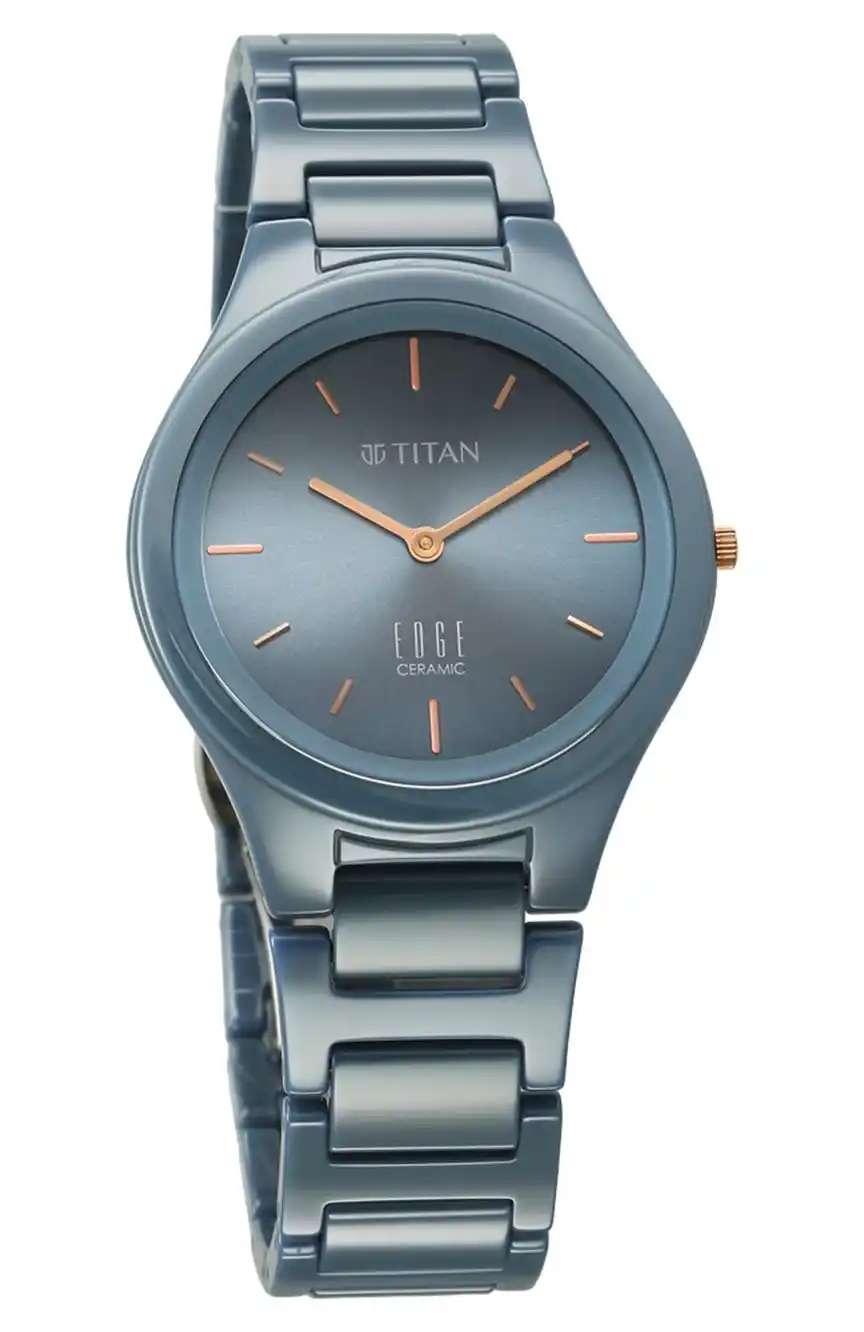 Titan Edge Ceramic Quartz Analog Blue Dial Ceramic Strap Watch For Women