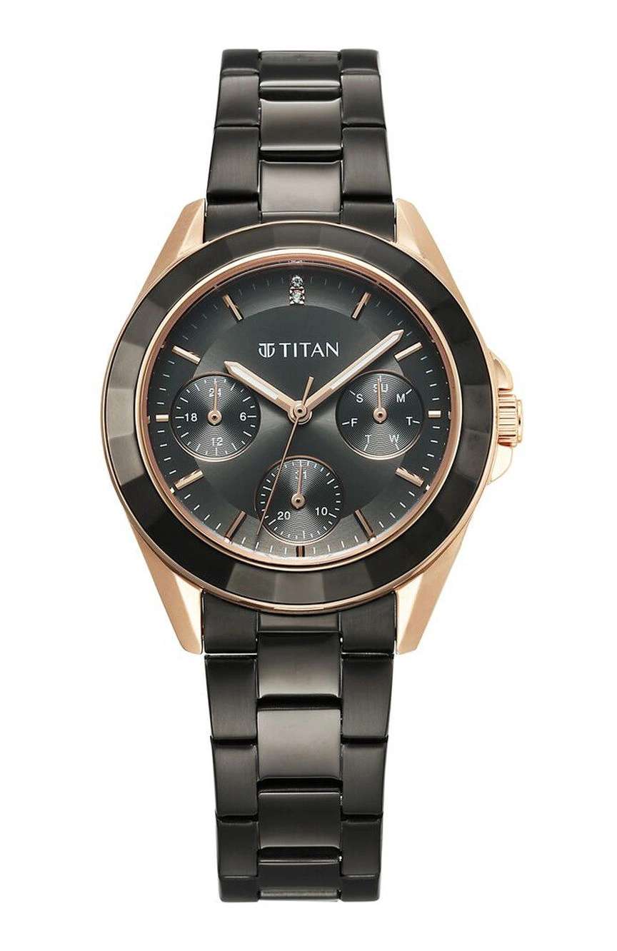 Titan Glamour Quartz Multifunction Grey Dial Grey Stainless Steel Strap Watch For Women