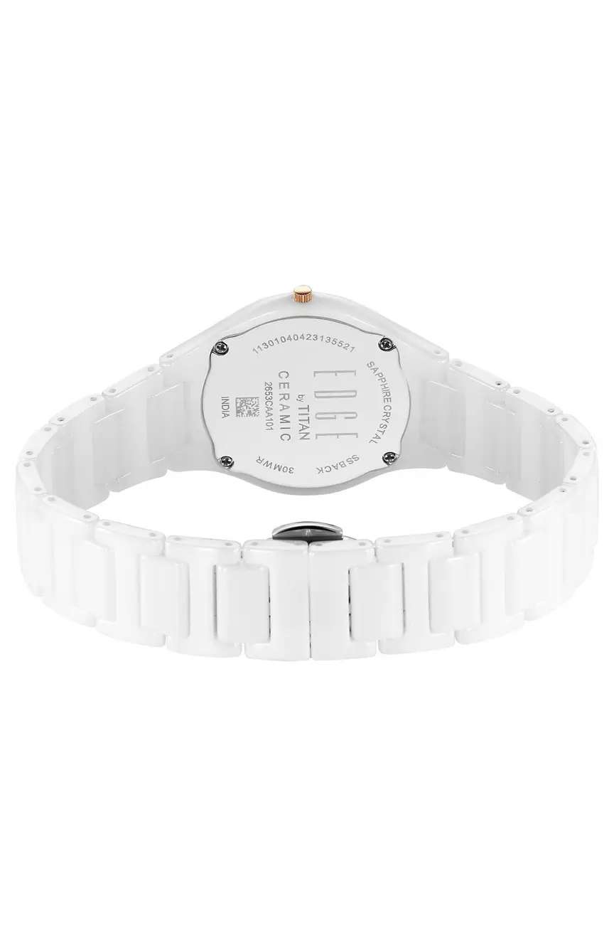 Titan Edge Ceramic Quartz in Arctic White with Diamonds and Rich Mother Of Pearl Dial Watch for Women