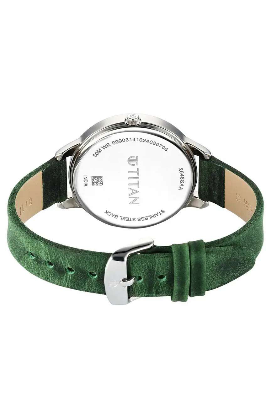 تيتان ساعة تيتان نيو كوارتز بميناء أخضر وسوار جلدي للنساء