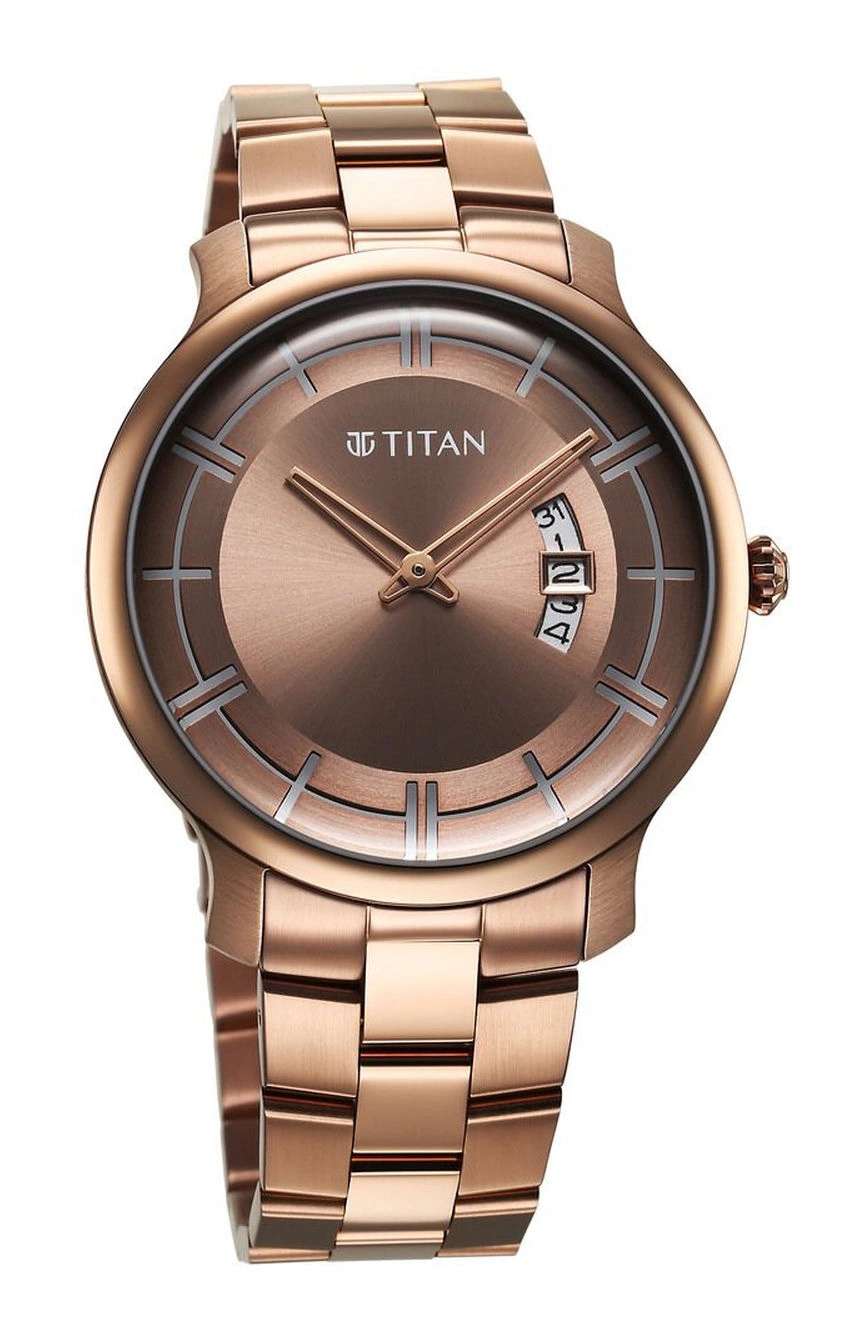 تيتان ساعة تيتان كلاسيك كوارتز بميناء بني قهوة وسوار ستانلس إستيل للرجال