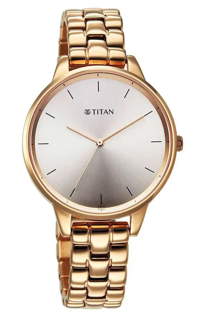 Titan Neo Quartz Analog Grey Dial Rose Gold Metal Strap Watch For Women