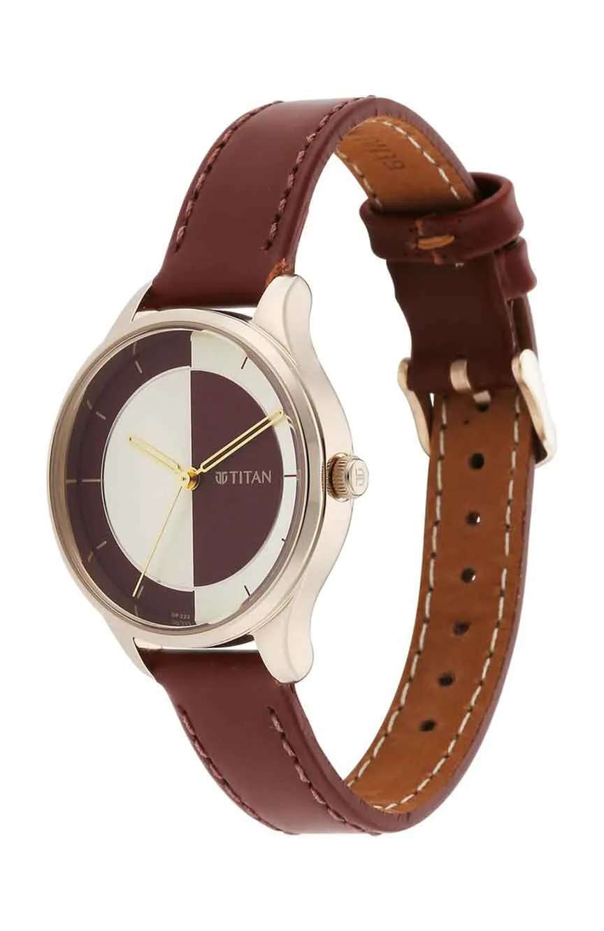 تيتان ساعة تيتان يين آند يانج بميناء أحمر وسوار جلدي للنساء