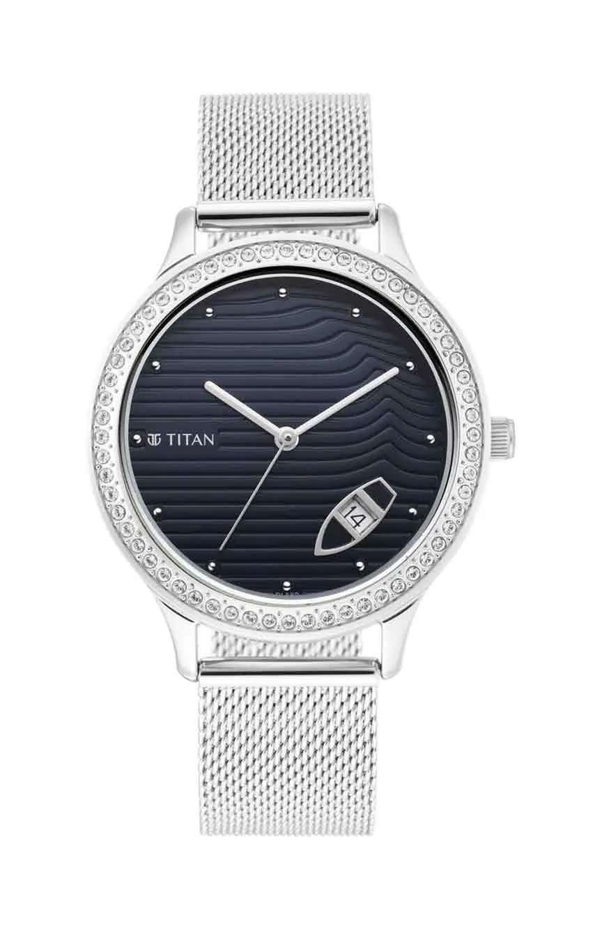 Titan Wander Dark Blue Dial Analog Stainless Steel Strap watch for Women