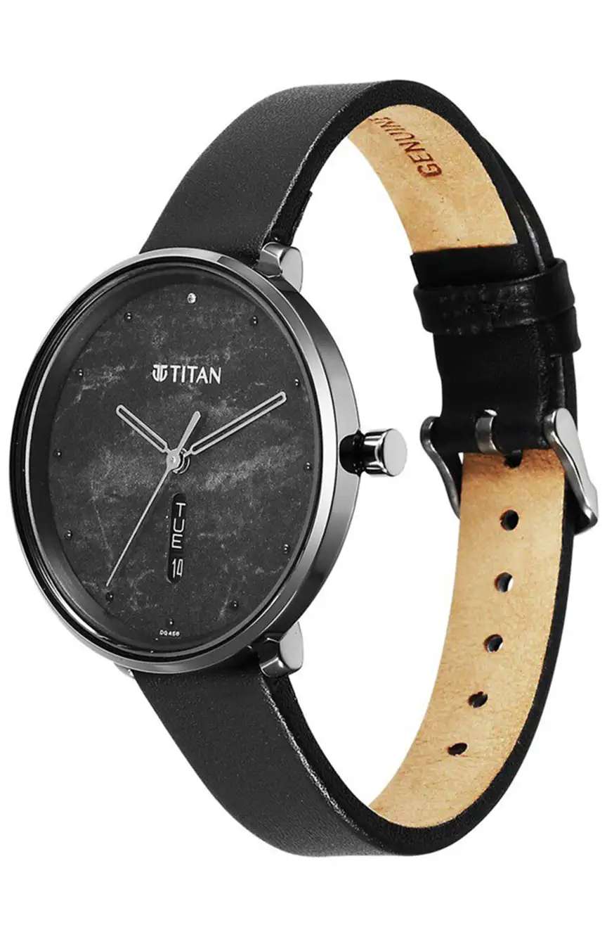 Titan Neo Quartz Analog with Day and Date Black Dial Leather Strap Watch For Women