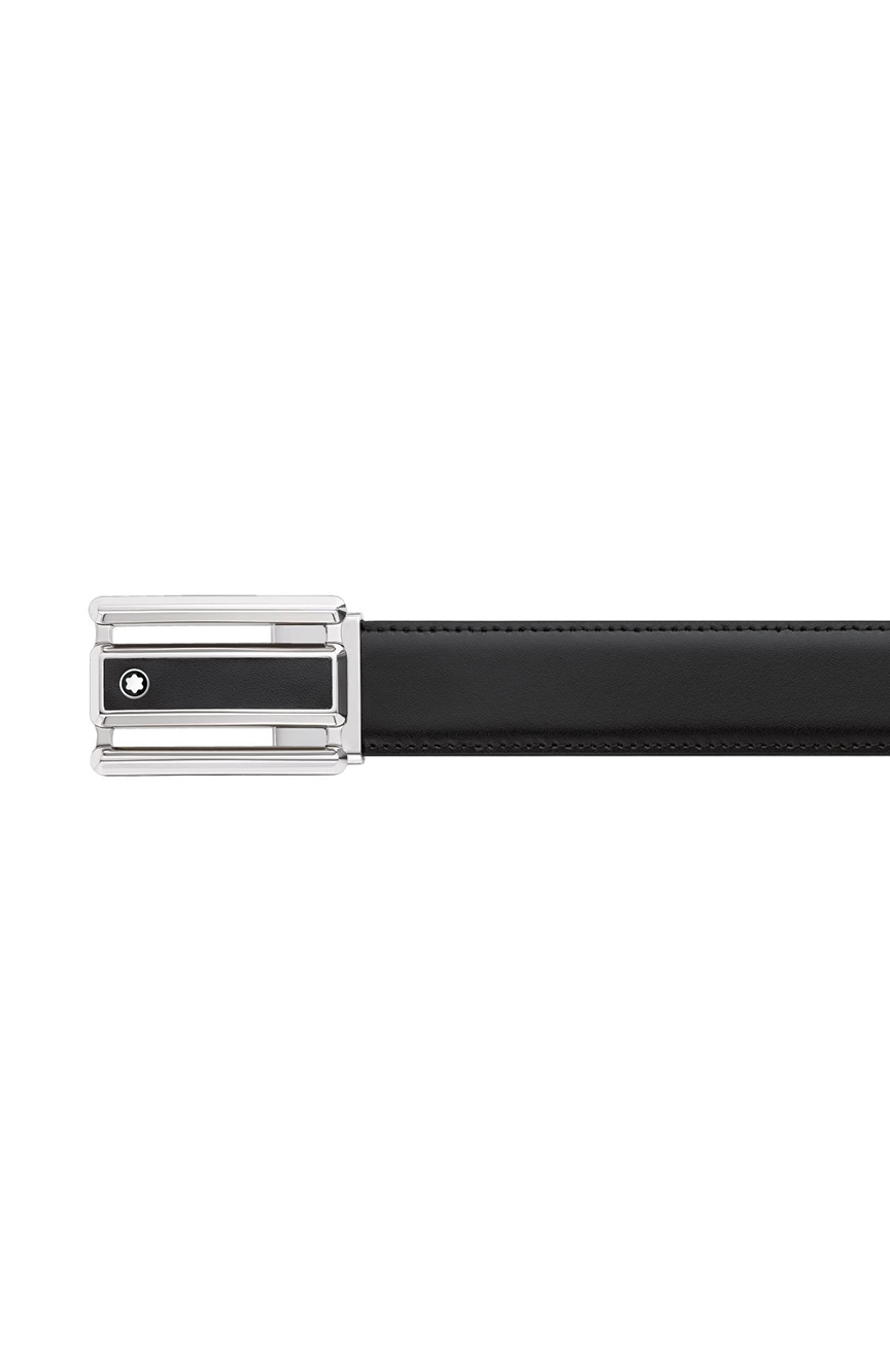 Montblanc Rectangular Cut-Out 3 Rings Motif Black Leather & Stainless Steel Plate Buckle