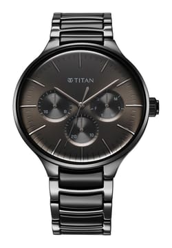 Titan Ceramic Fusion Multifunction Black Round Dial Two Toned Stainless Steel Strap Watch For Men