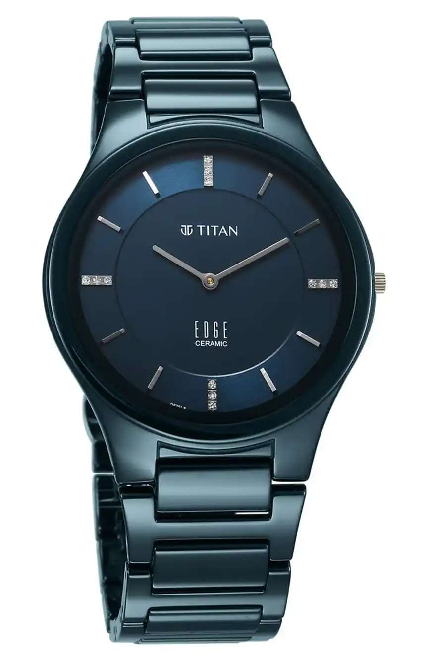 Titan Edge Ceramic Quartz in Atlantic Blue Dial with Diamonds Watch for Men