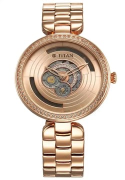 Titan Purple Abstract Quartz Analog Rose Gold Stainless Steel Strap for Women
