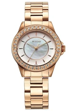 Titan ساعة تيتان ميدنايت راديانس بسوار بلون ذهبي وردي للنساء
