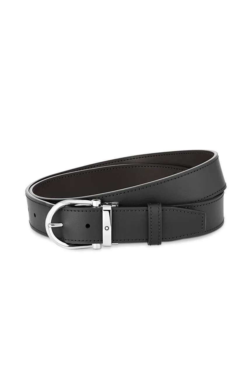 Montblanc Horseshoe Buckle Black and Brown 35 MM Reversible Leather Belt