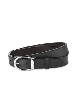Montblanc حزام جلدي ذو وجهين أسود/بُنّي عرضه 35 مم مزوّد بمشبك شبيه بشكل حدوة الحصان