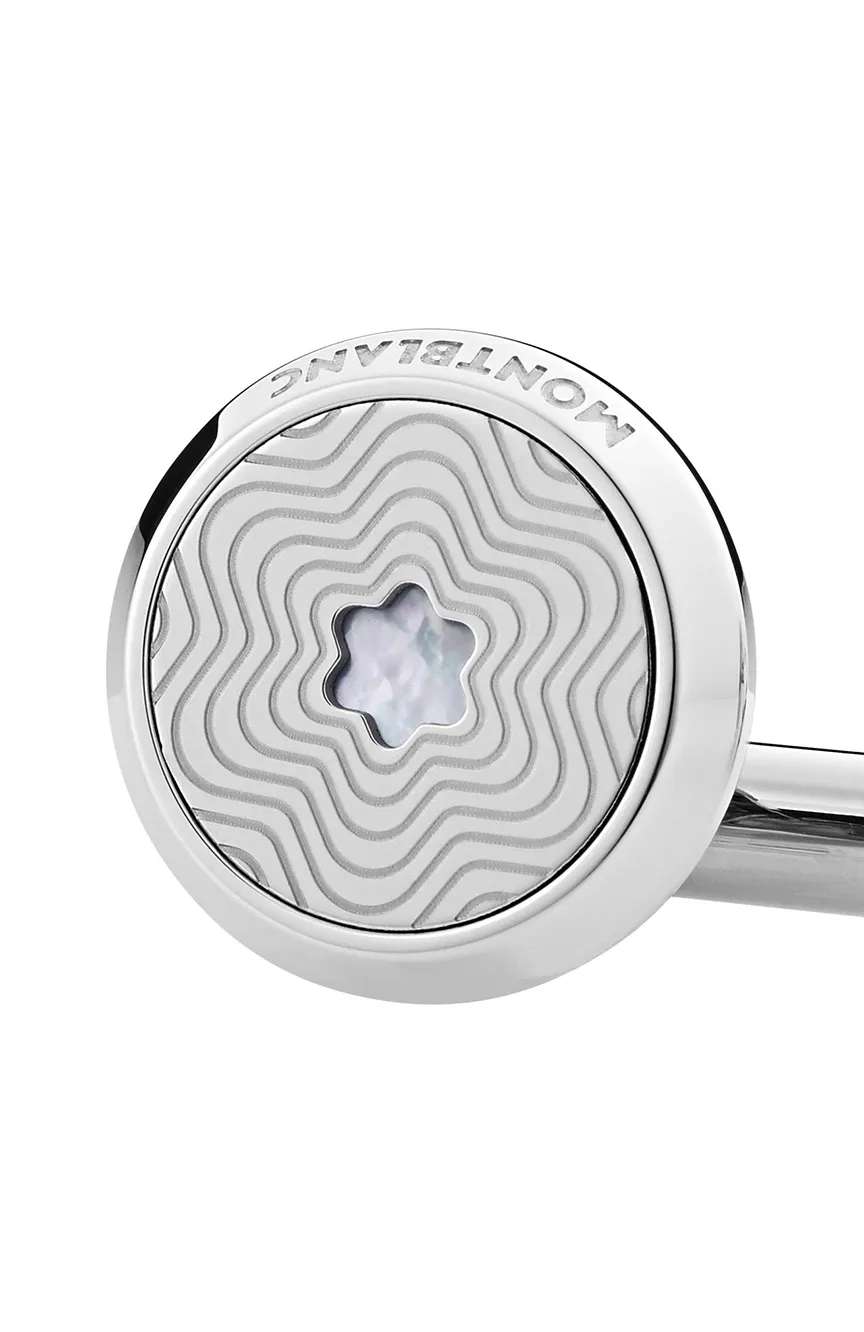 مون بلان أزرار أكمام بإطار دائري من الفولاذ المقاوم للصدأ مع تصميم النجمة وشعار قبعة الثلج المصنوعة من عرق اللؤلؤ