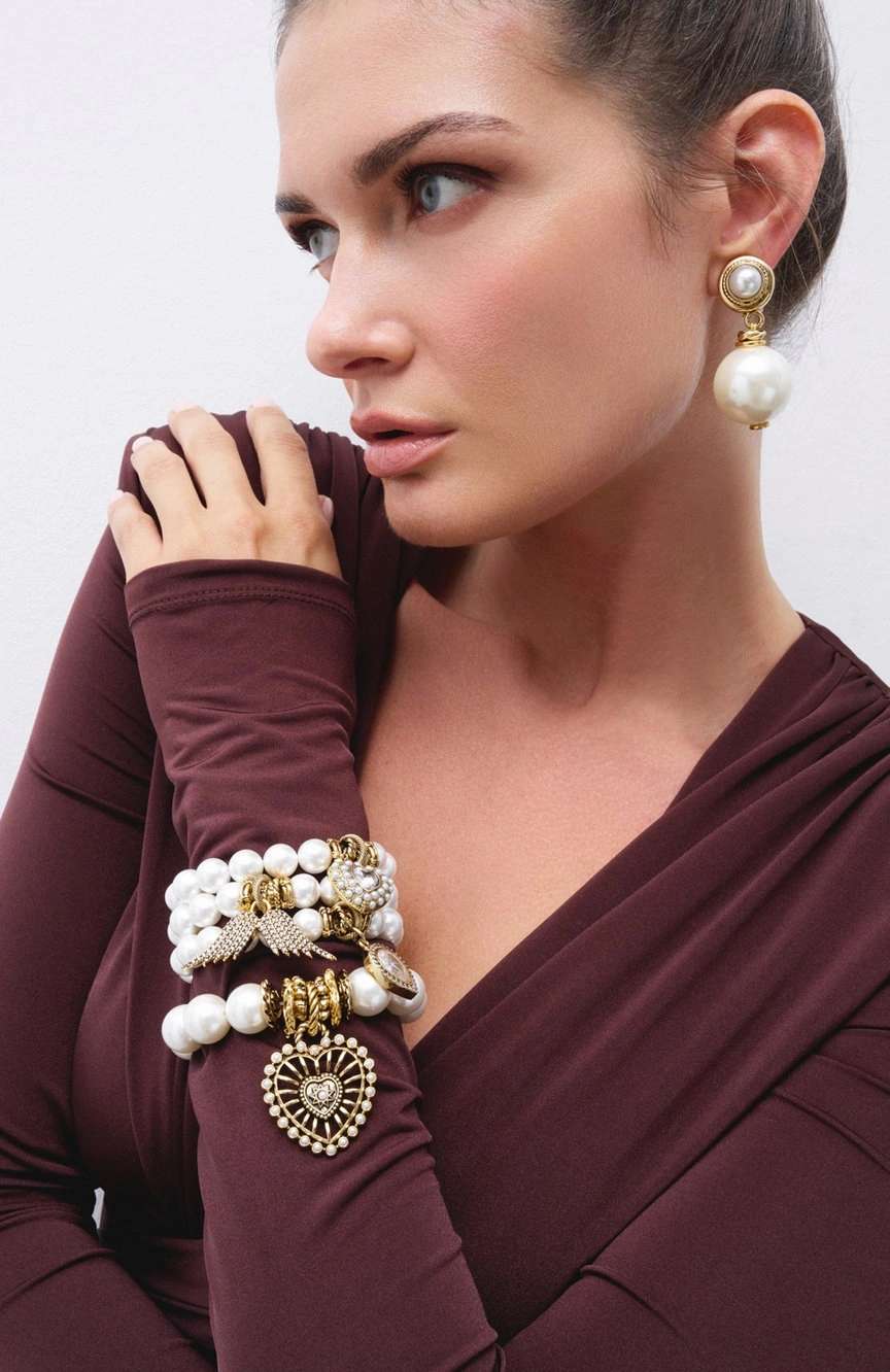 مون ريف Angel Wings Charm Pearl Bracelet