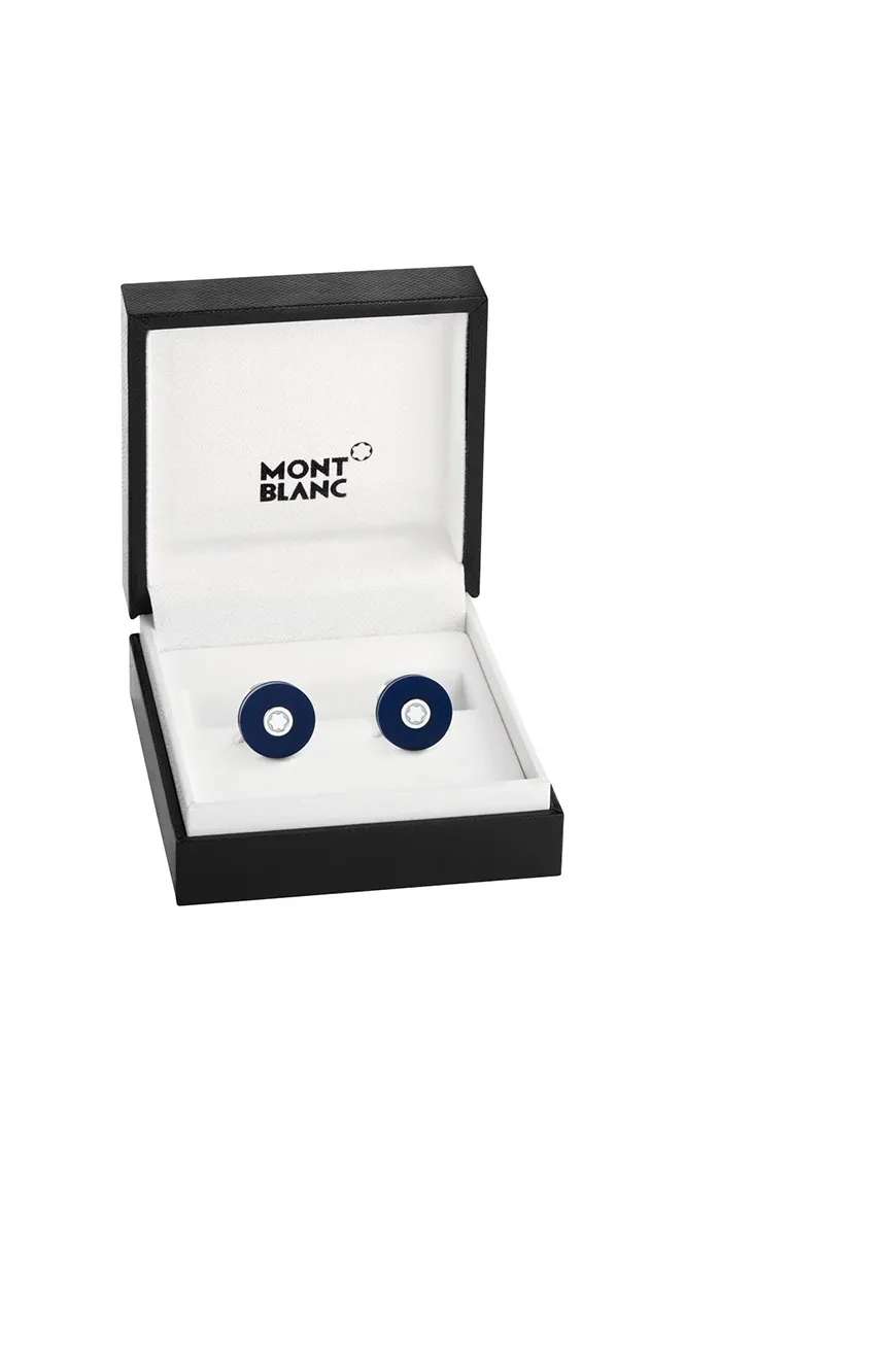 مون بلان أزرار أكمام بإطار دائري من الفولاذ المقاوم للصدأ مع الراتنج أزرق