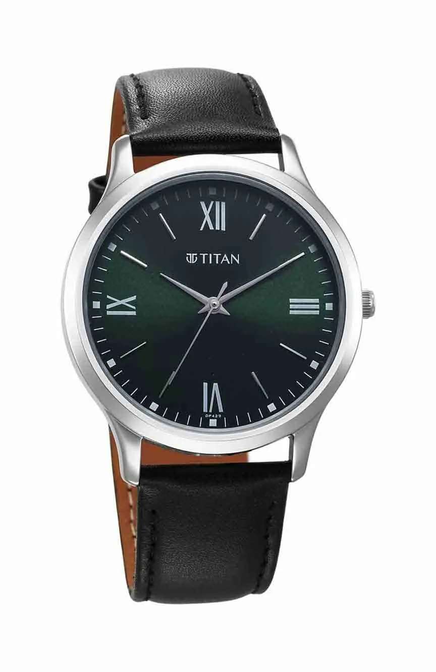 Titan Karishma Quartz Analog Green Dial Leather Strap Watch for Men
