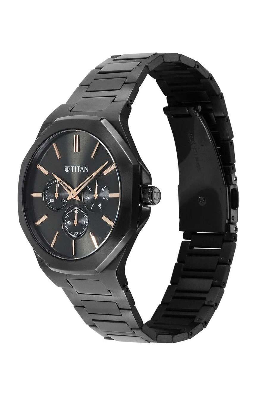 تيتان ساعة تيتان كلاسيك سليم كوارتز بميناء أسود وسوار ستانلس إستيل للرجال