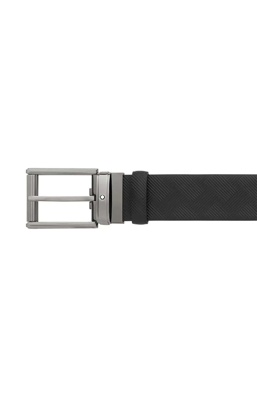 Montblanc Rectangular Roll, Shiny Ruthenium-Finish Pin Buckle Black 35 MM Leather Belt