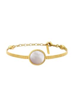 Satellite Ashanti Bracelet In Round Mother-Of-Pearl And Flat Chain -White