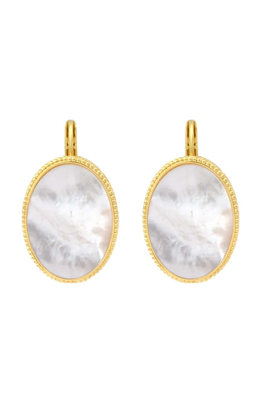 Satellite Ashanti Oval Sleeper Earrings In Mother-Of-Pearl -White