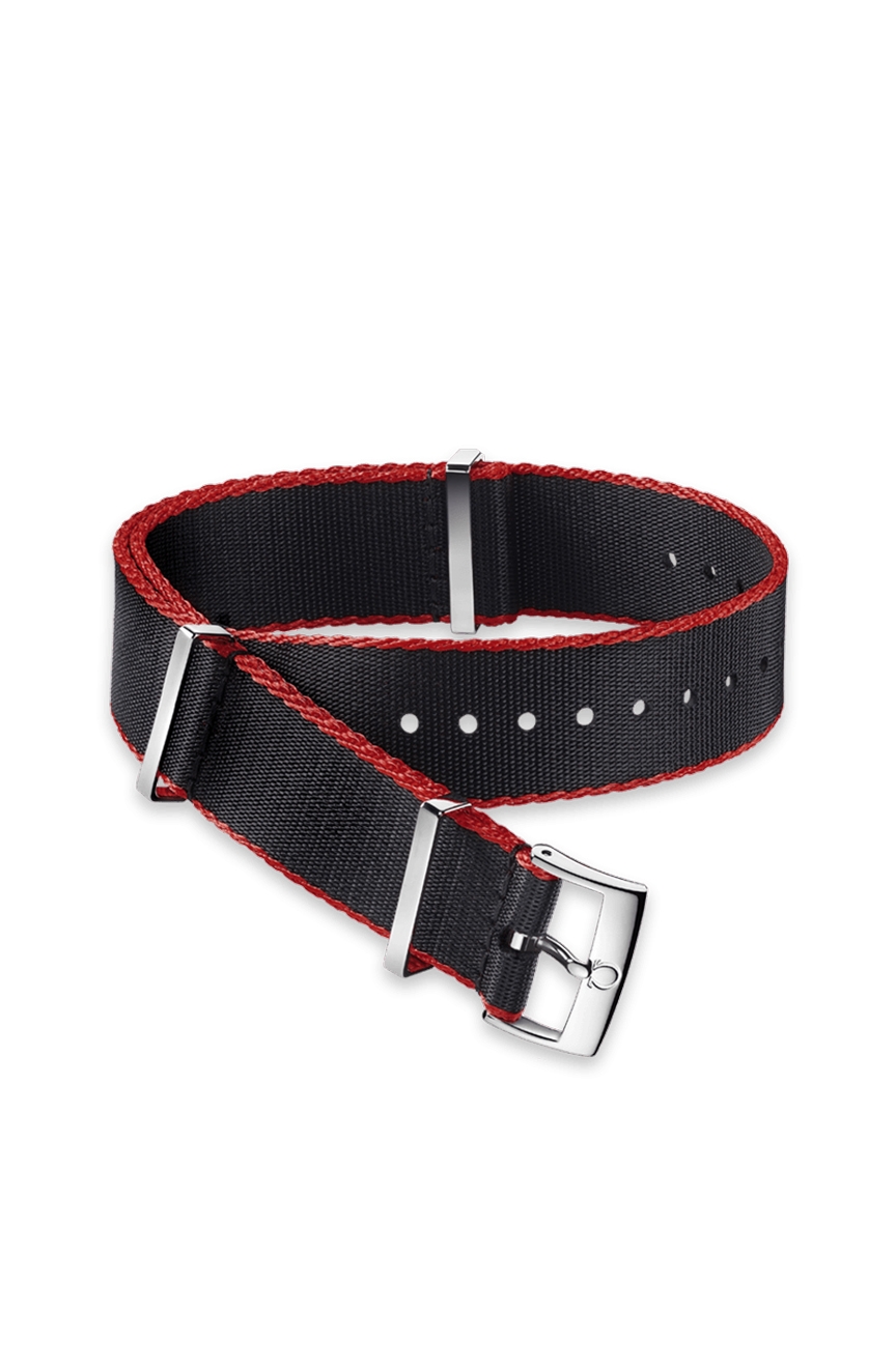 OMEGA Polyamide black strap red bordered Size 19 20 MM