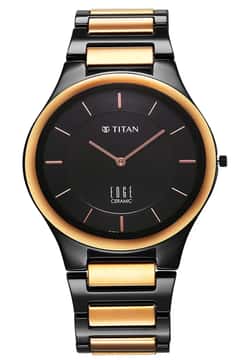 Titan Edge Ceramic Quartz in Midnight Gold with Black Dial Watch for Men
