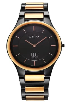 Titan Edge Ceramic Quartz in Midnight Gold with Black Dial Watch for Men