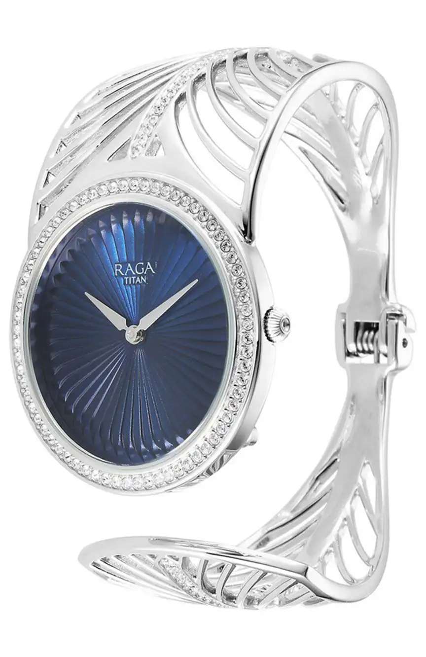Titan Raga Silver Quartz Analog Blue Dial With Sterling Silver Metal Strap And Case Watch For Women (Small)