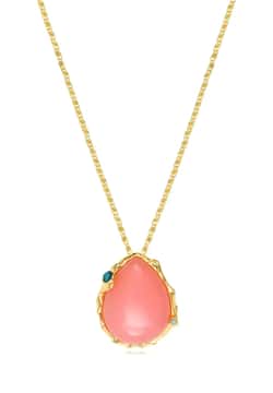 Satellite Oceane Necklace On A Fine Chain With Pale Pink Pendant Set In Gold-Tone Metal - Multicolored