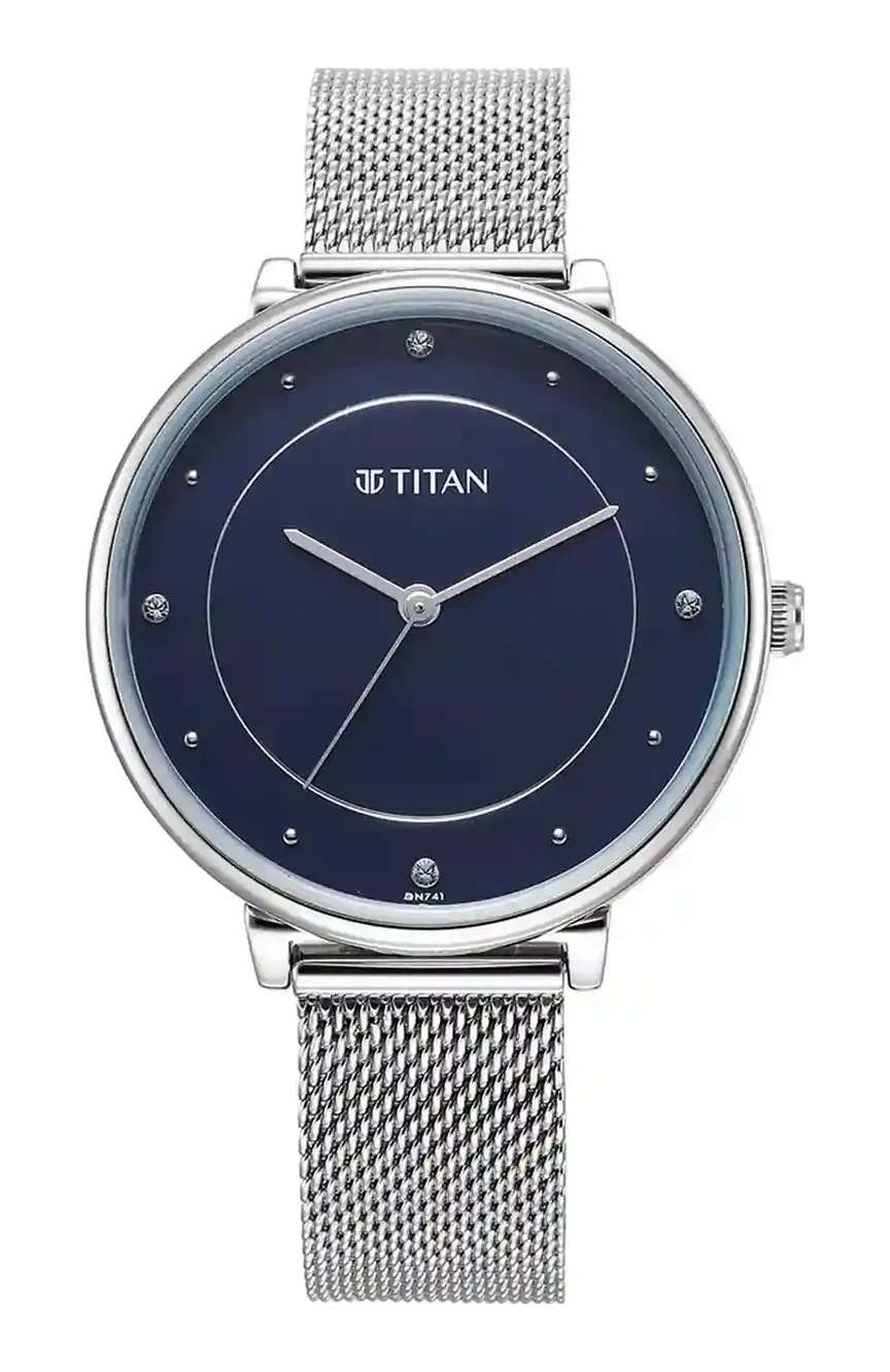 Titan Purple Stackables Quartz Analog Blue Dial Stainless Steel Strap Watch for Women