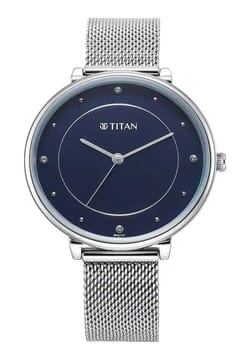 Titan Purple Stackables Quartz Analog Blue Dial Stainless Steel Strap Watch for Women
