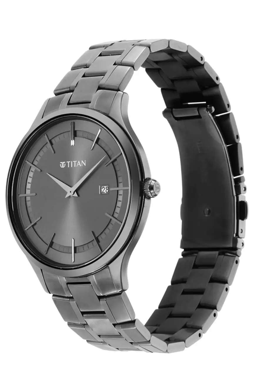Titan Classique Slimline Anthracite Dial Analog with Date Stainless Steel Strap watch for Men