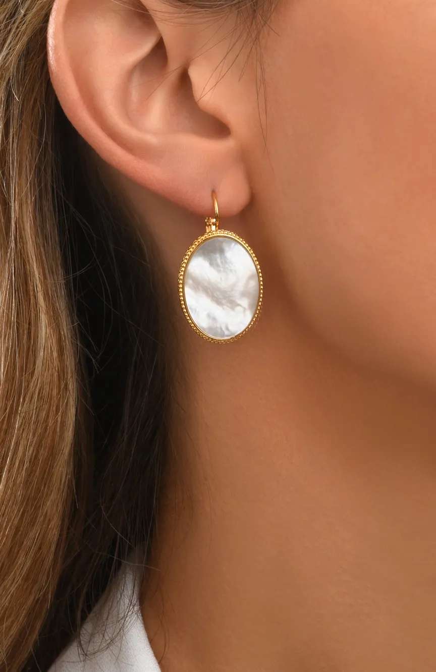 Satellite Ashanti Oval Sleeper Earrings In Mother-Of-Pearl -White