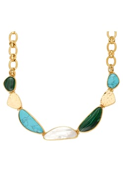 Satellite Noto Adjustable Breastplate Necklace In Gold-Plated Metal With Gemstone Cabochons - Green