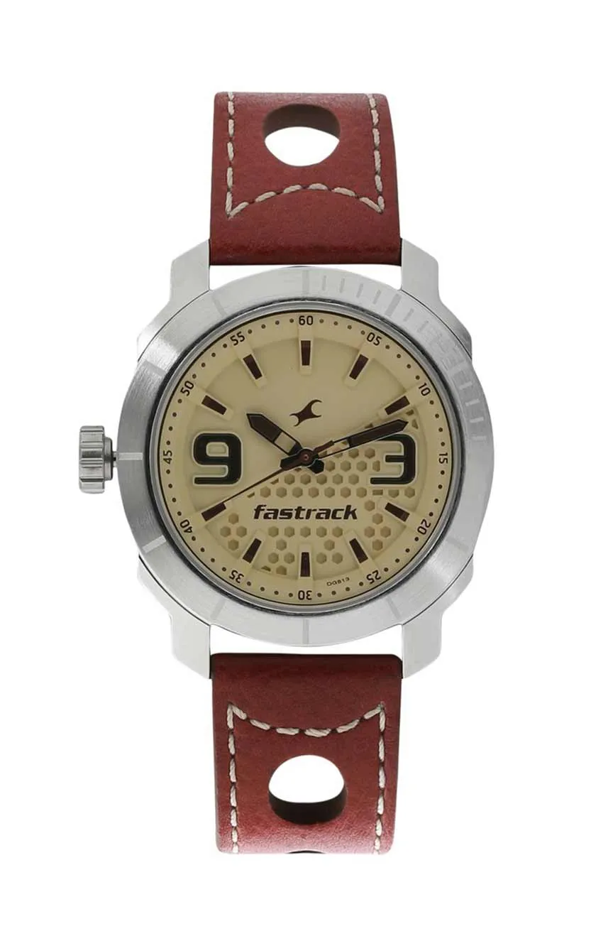 

Titan | Fastrack Loopholes Quartz Analog Champagne Dial Leather Strap Watch for Guys