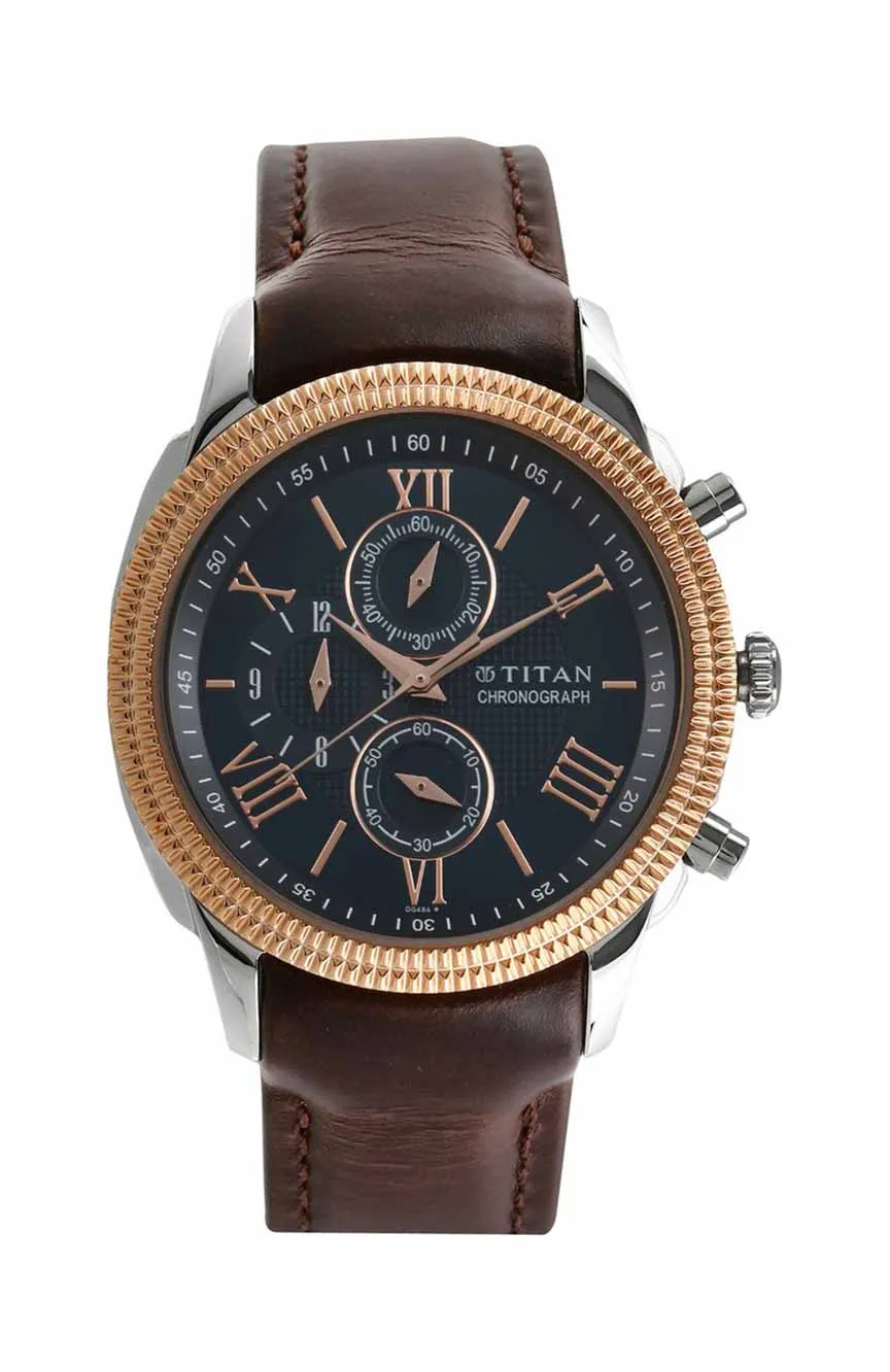 

Titan | Titan Chrono ClassicBlue Chrono Leather Strap watch for Men