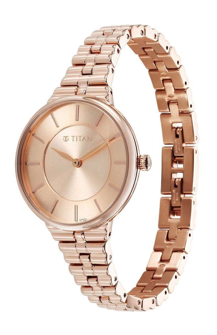 Titan Aura Quartz Analog Rose Gold Dial Stainless Steel Strap Watch for Women