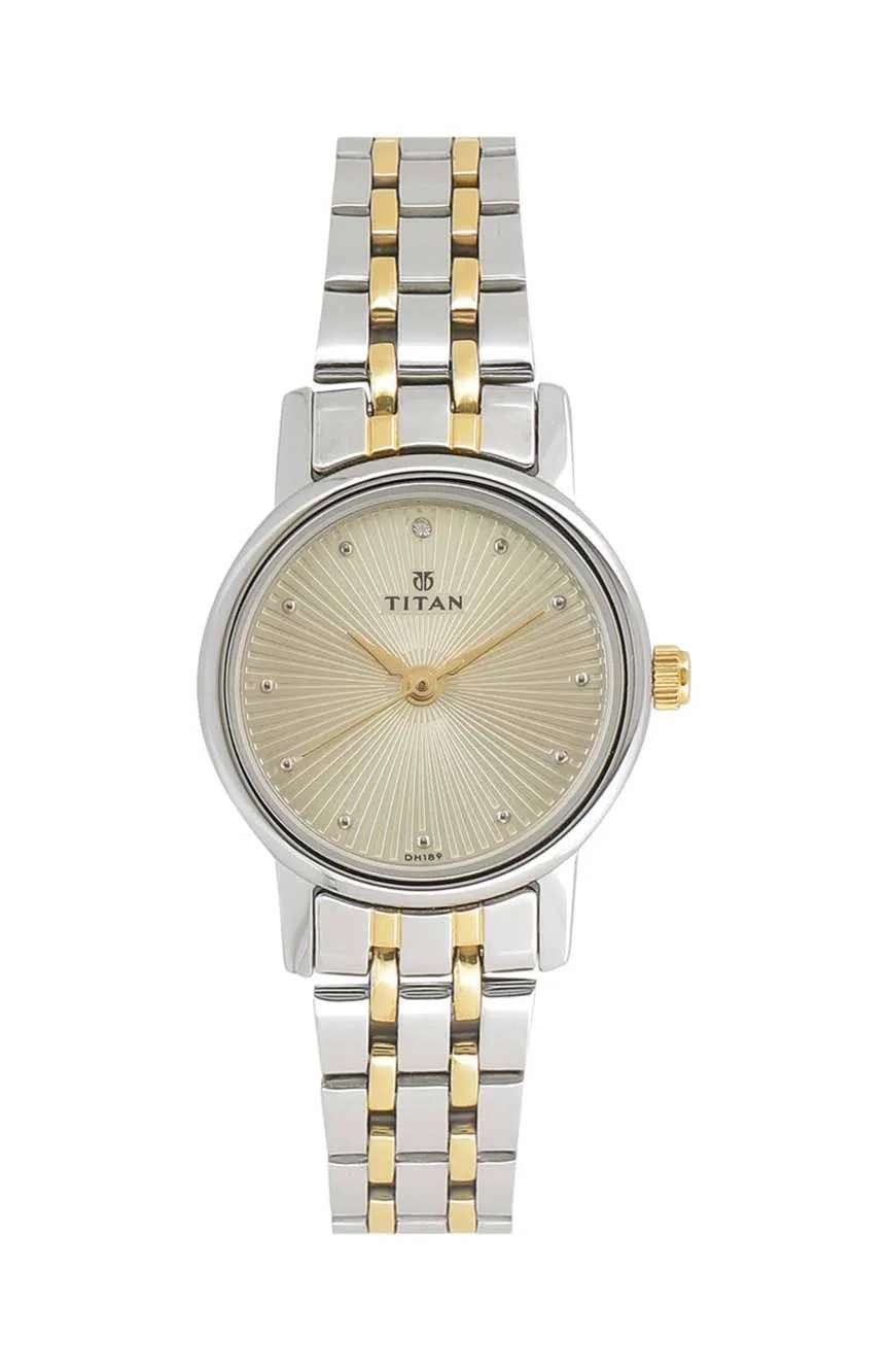 Titan Quartz Analog Champagne Dial Stainless Steel Strap Watch for Women