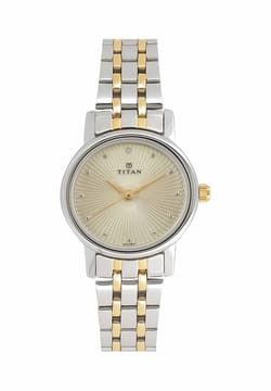 Titan Quartz Analog Champagne Dial Stainless Steel Strap Watch for Women