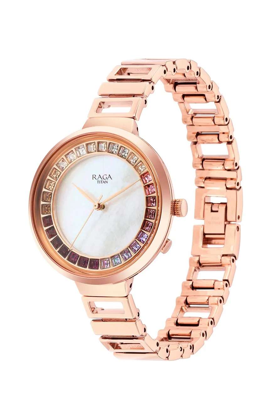 Titan Raga Love All Mother Of Pearl Dial Women Watch With Metal Strap
