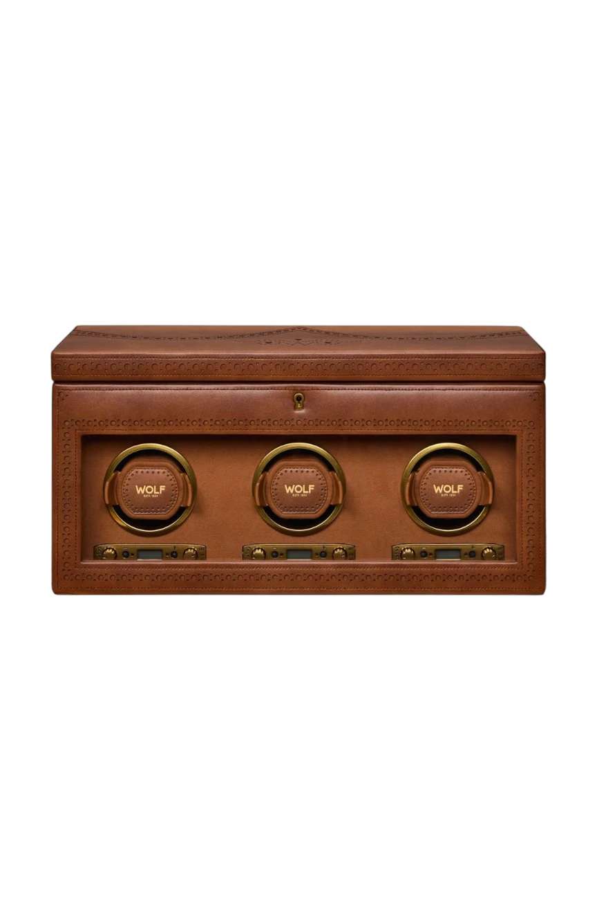 WOLF Brogue Triple Watch Winder With Storage