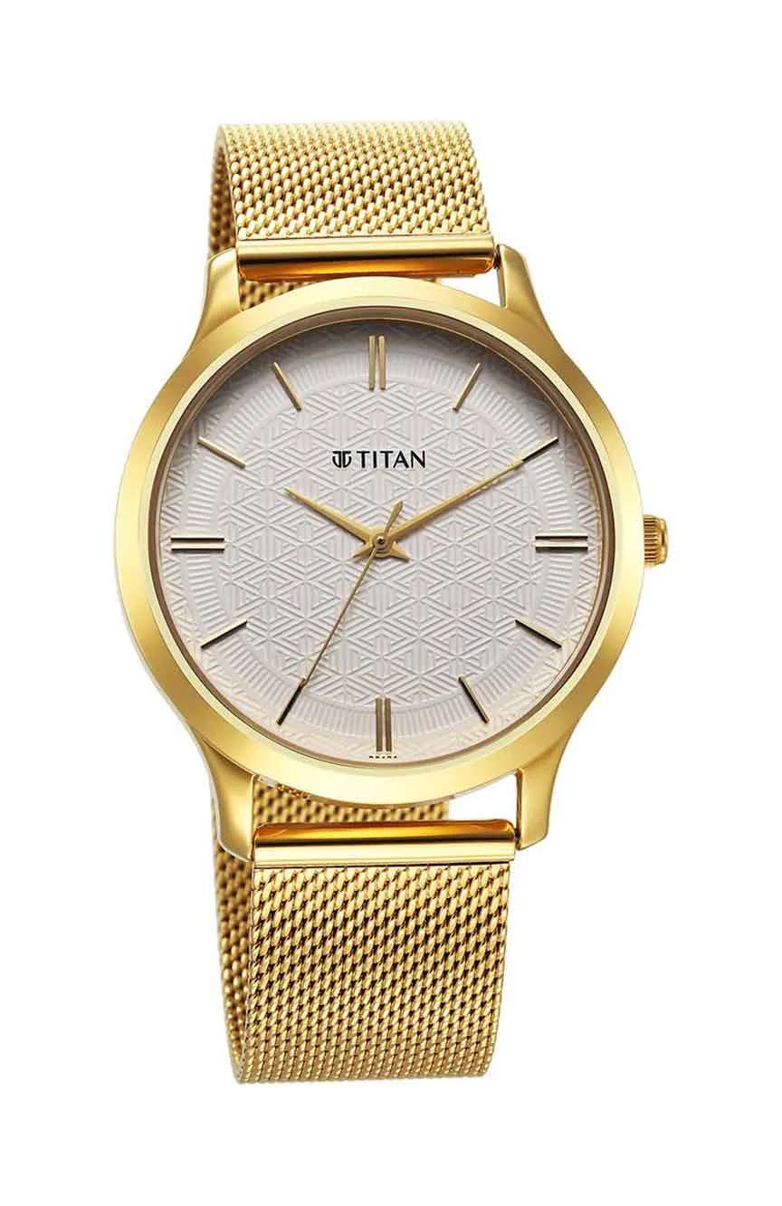 تيتان ساعة تيتان كاريشما كوارتز انالوج بميناء ابيض وسوار ستانلس ستيل للرجال