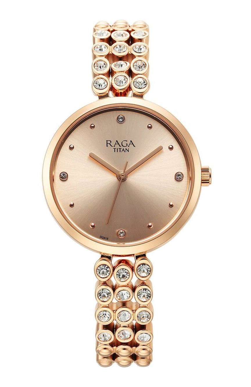 Titan Raga Showstopper Quartz Analog Rose Gold Dial Metal Strap Watch for Women