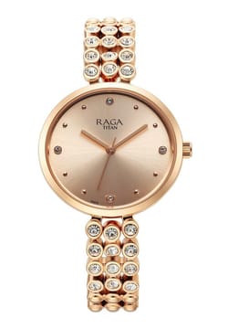 Titan Raga Showstopper Quartz Analog Rose Gold Dial Metal Strap Watch for Women
