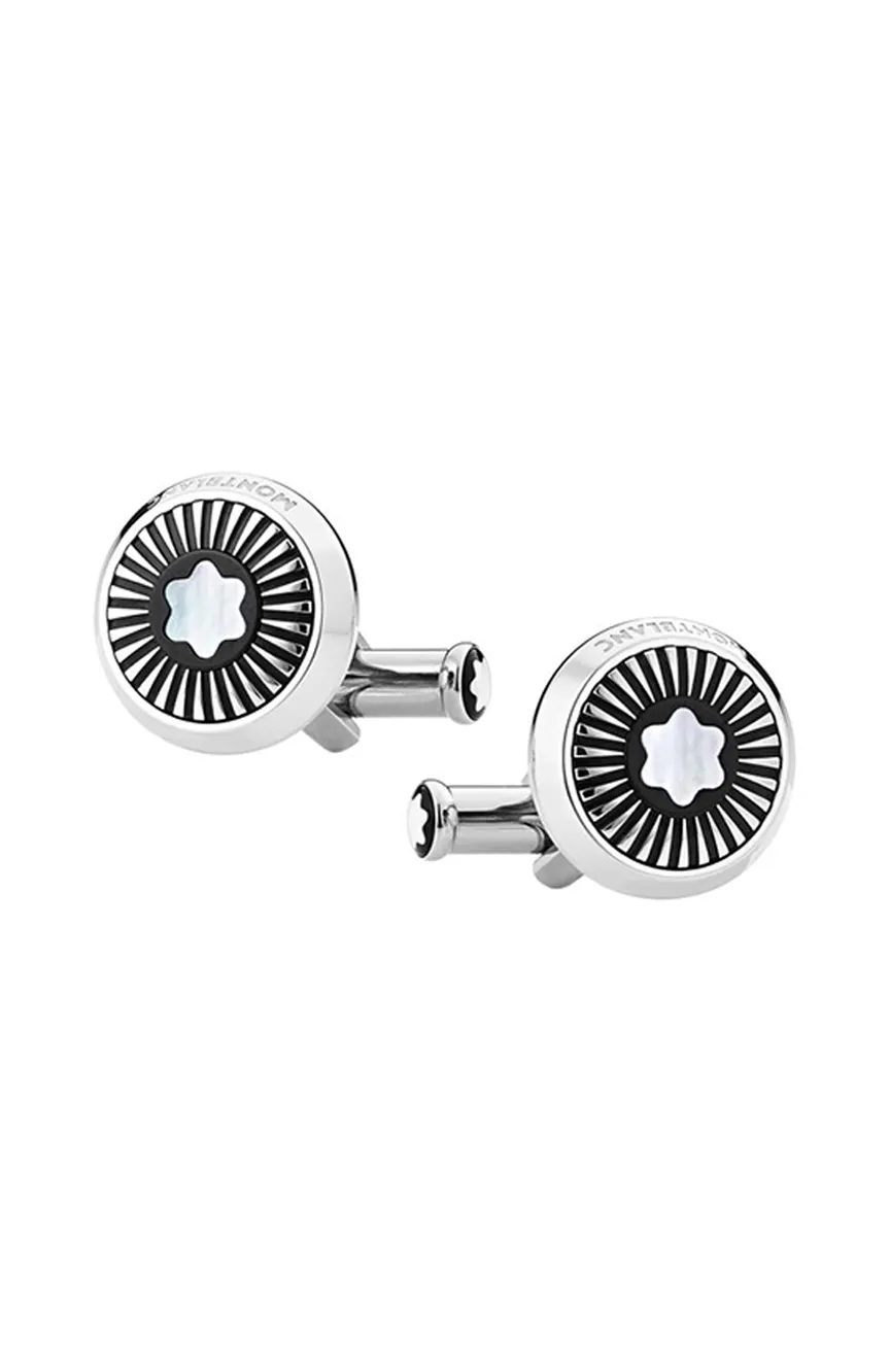 

Montblanc | Round Cufflinks in Stainless Steel with Ray Pattern and Mother-of-Pearl Snowcap Emblem