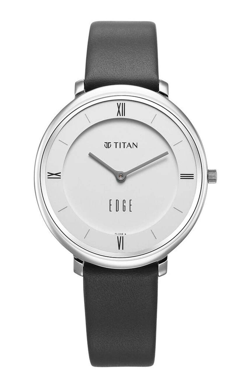 Titan Edge Quartz Analog Grey Dial Grey Leather Strap Watch For Women